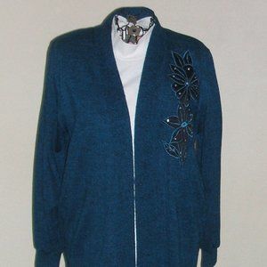 SAN MARCOS REY TURQUOISE LONG SWEATER COAT/JACKET SIZE 12-14